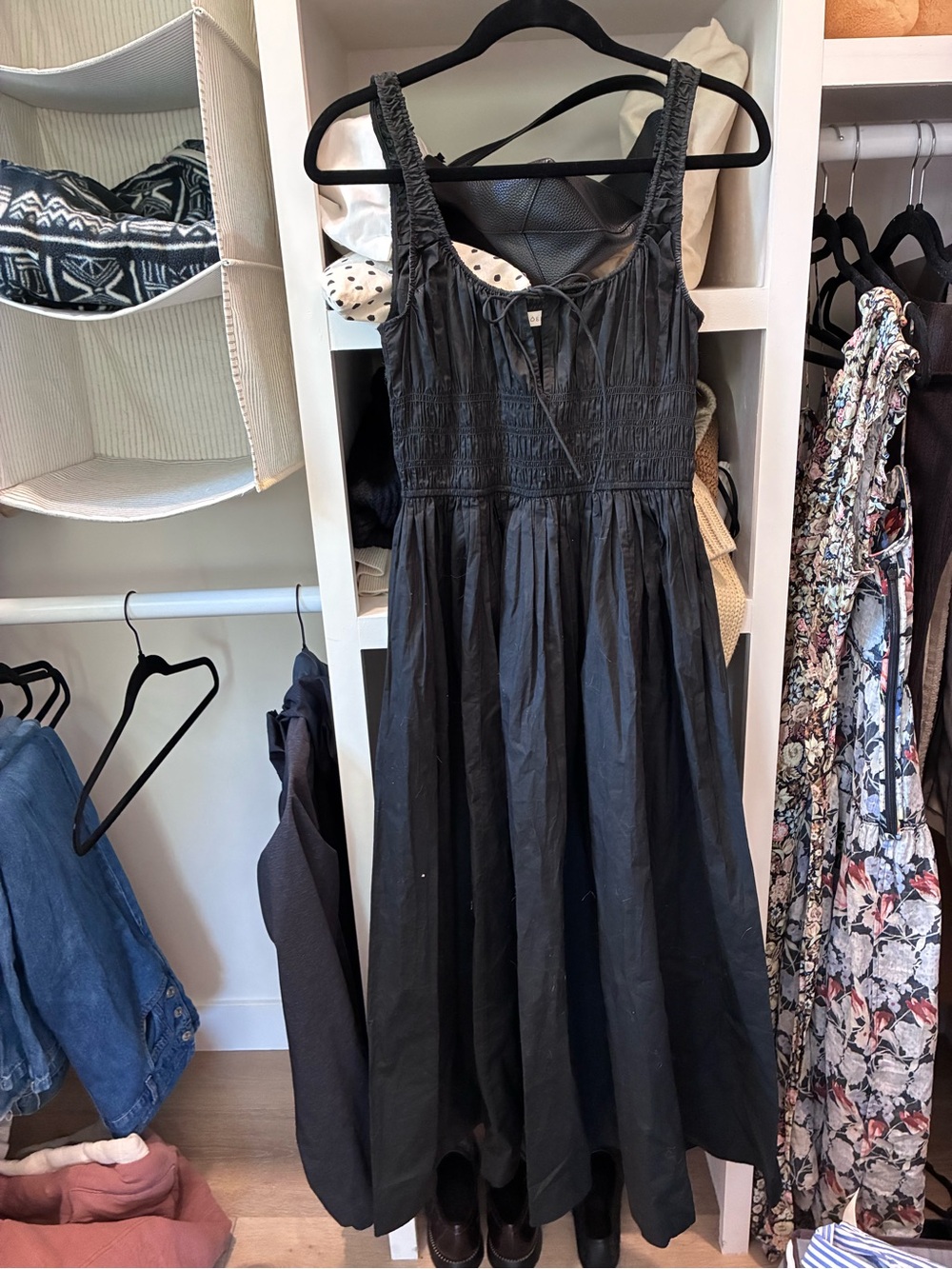 Doen Black Smocked Maxi Dress with Tie